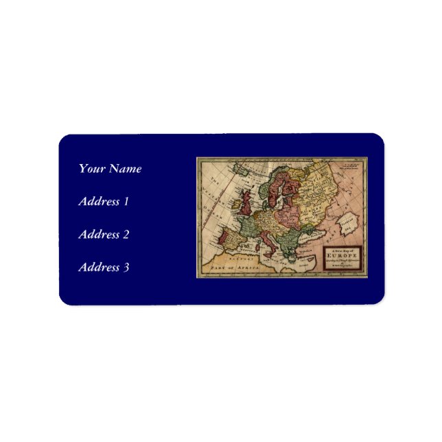 Antikaria 1721 Karta i Europa, ingiven av Herman M Adressetikett (Framsidan)