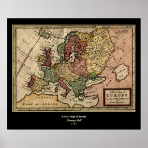 Antikaria 1721 Karta i Europa, ingiven av Herman M Poster