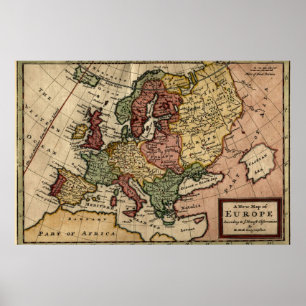 Antikaria 1721 Karta i Europa, ingiven av Herman M Poster