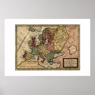 Antikaria 1721 Karta i Europa, ingiven av Herman M Poster