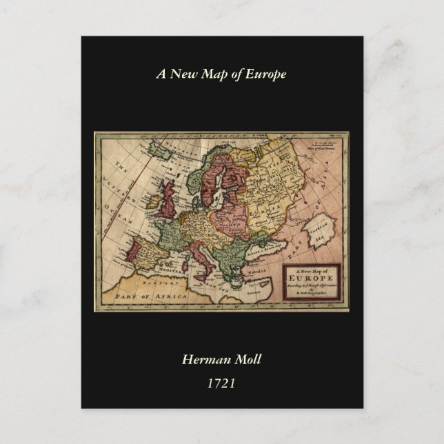 Antikaria 1721 Karta i Europa, ingiven av Herman M Vykort (Framsida)