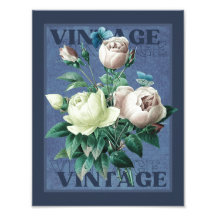 Antikblå Vintage Heirloom Rose Finkonsttryck