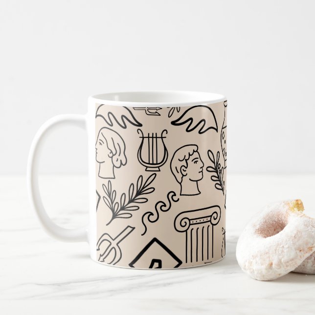 Antikens Grekland Linjekonst Mönster Kaffemugg (Med munk)