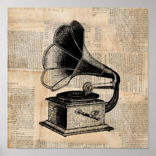 Antiketfonograf Talking Maskin Music Art Poster