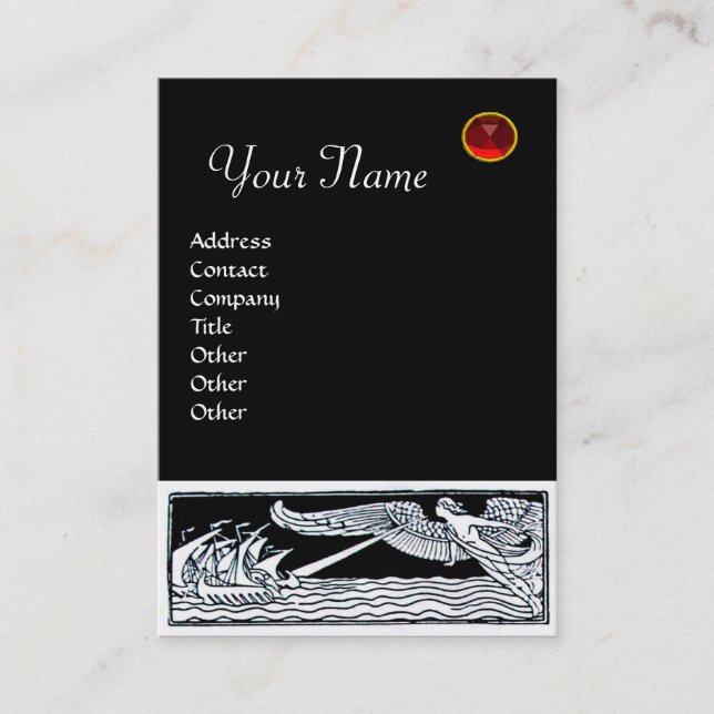 ANTIKFARTYG RED RUBY MONOGRAM Black White Visitkort (Framsida)