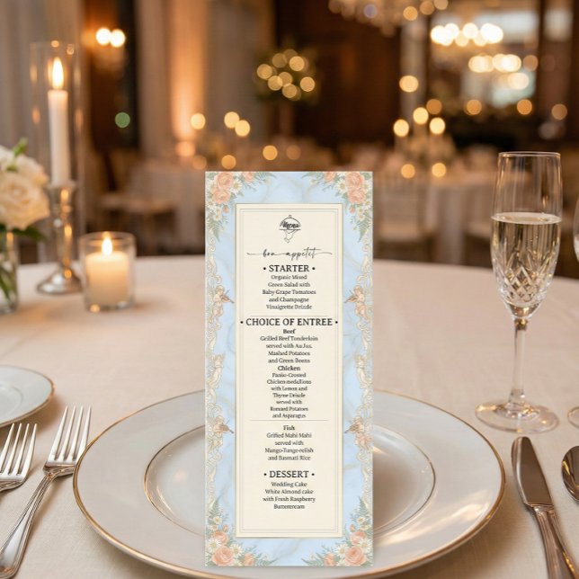 Antikiserande rokoko-kerub och regency-blommor meny (Skapare uppladdad)