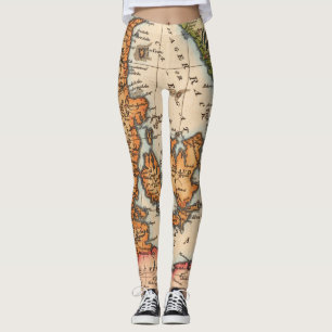 Antikisk gammal Karta inspirerad (10) Leggings