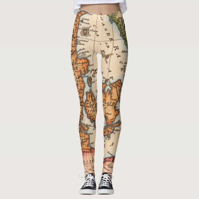 Antikisk gammal Karta inspirerad (10) Leggings (Framsida)