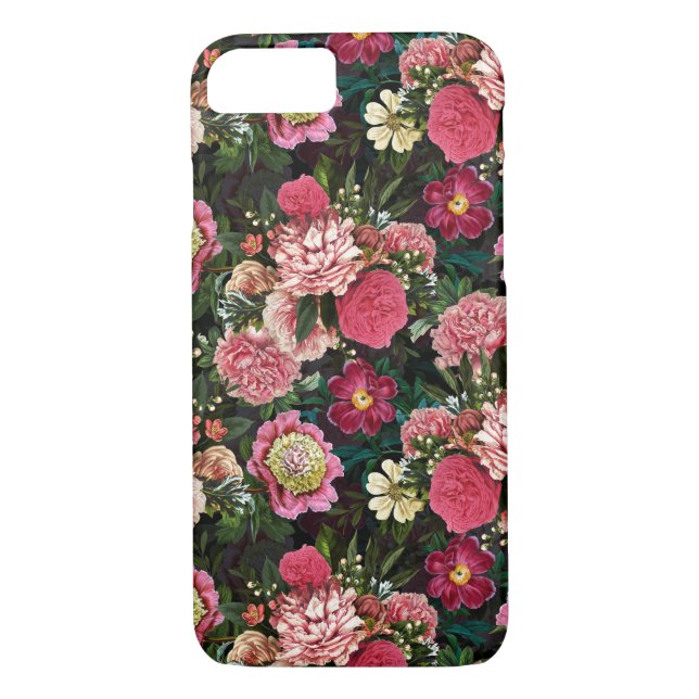 Antikisk nostalgik Redouté Peonies Mönster svart Case-Mate iPhone Skal (Baksida)