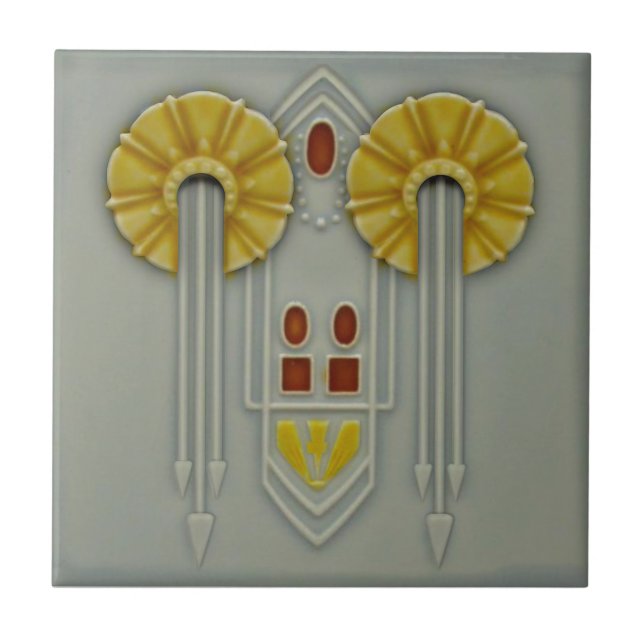 Antikrogen tysk jugendastisk Grått Repro faux Reli Kakelplatta (Framsidan)