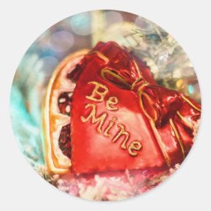 Antikrop Vintage Valentine Heart i rött beslag Runt Klistermärke