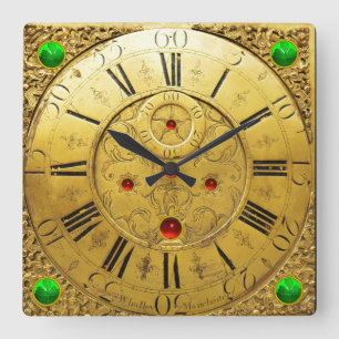 antikstid,Shamrocks,Ruby Gemstones,Guld Gult Fyrkantig Klocka