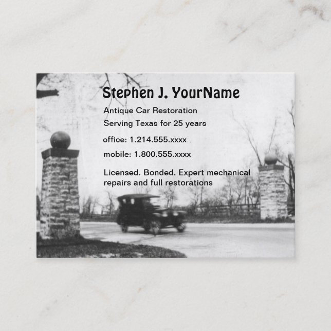 Antikt bilmekanikeråterställande och reparerar visitkort (Framsida)