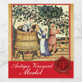 ANTIKT DRUVVÄXTHUS SKÖRDRÖLJÄST SIGILL MONOGRAM VINFLASKA ETIKETT