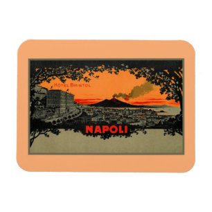 Antikt färglithohotell Bristol Naples Napoli Magnet