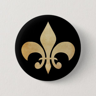 Antikt guld och svart Fleur de Lis Knäppas Knapp