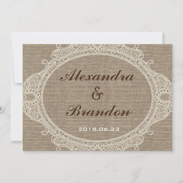 Antikt lantligt landBurlapsnöre Inbjudningar (Framsida)