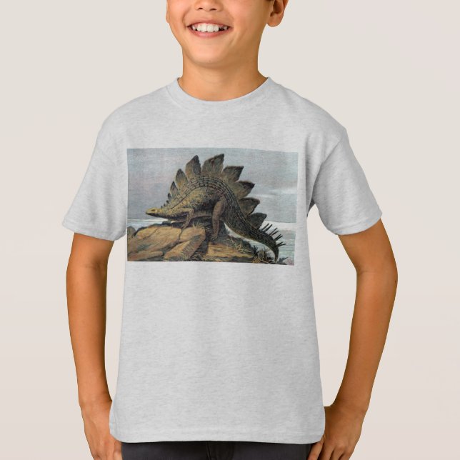 Antikt tryck för StegosaurusDinosaur Tee Shirt (Framsida)