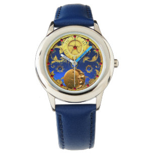 ANTIKTID, Sol, Måne och stjärnor,Gulten Guld Armbandsur