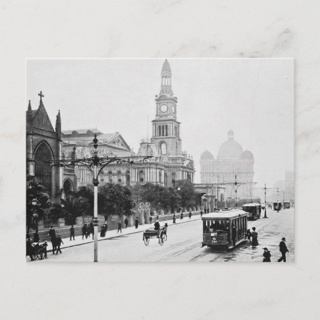 Antiktryck George St Sydney Australien c1898 Vykort (Framsida)
