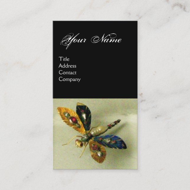 ANTIKVAR DRAGONFLY JUVEL MONOGRAM, Svart Vit Visitkort (Framsida)
