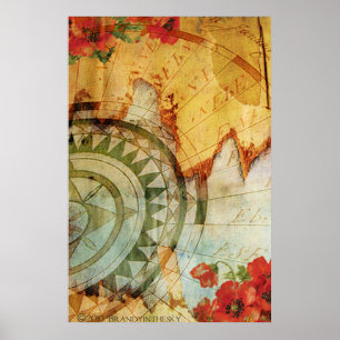 Antikvarian Steampunk Poster med Compass & Poppy