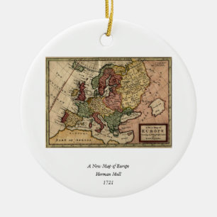 Antikvarisk karta 1721 av Europa av den Herman Julgransprydnad Keramik