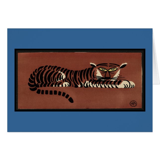 Antikvarisk tiger -, färgrik bokillustration hälsningskort (Framsidan Horizontal)