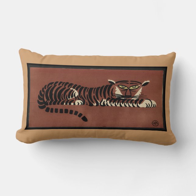 Antikvarisk tiger -, färgrik bokillustration lumbarkudde (Framsida)