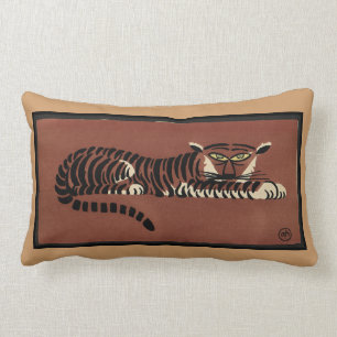 Antikvarisk tiger -, färgrik bokillustration lumbarkudde