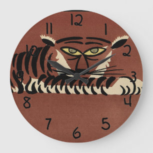 Antikvarisk tiger -, färgrik bokillustration stor klocka