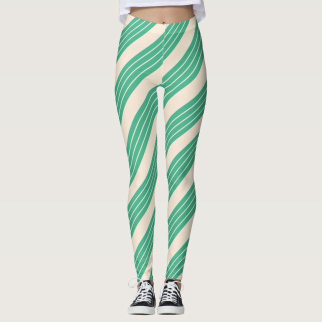 Antikvit och mintgröna ränder leggings (Framsida)