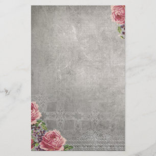 Antikvitetgrått med rosa rosbrevpapper brevpapper