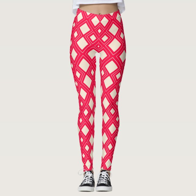 Antikvitetsvit och amerikansk ros diamant abstrakt leggings (Framsida)