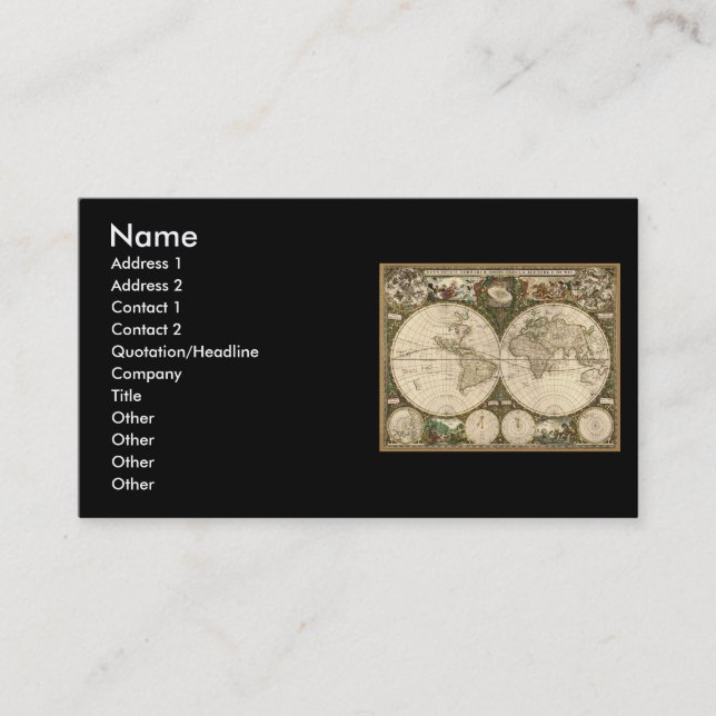 Antikvitetvärldskarta 1660 av Frederick de Visitkort (Framsida)