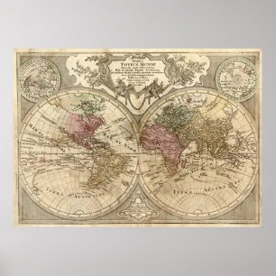 Antikvitetvärldskarta 1690 av Guillaume de L'Isle Poster