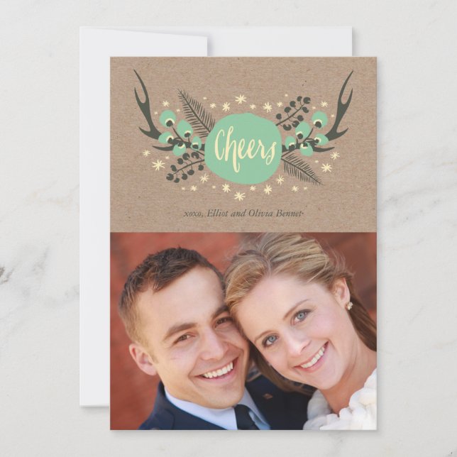 Antilers, Berries och Gräs Helgdag-fotokort Julkort (Framsida)