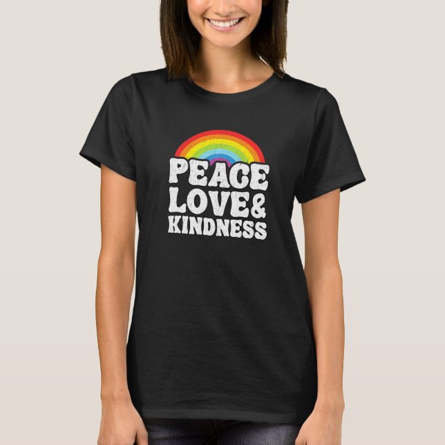Antimobbning Regnbåge Fred Hippie Fred kärlek & sn T Shirt (Framsida)