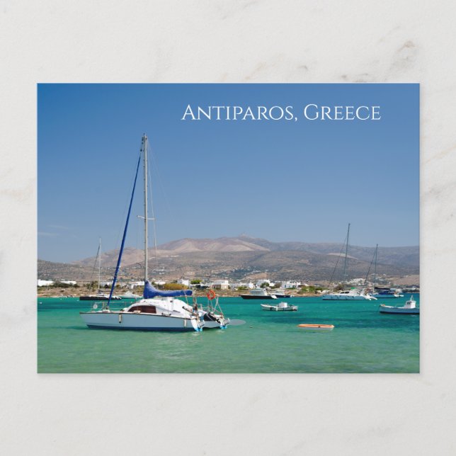 Antiparos Båtar Grekisk Ö-postkort Vykort (Framsida)