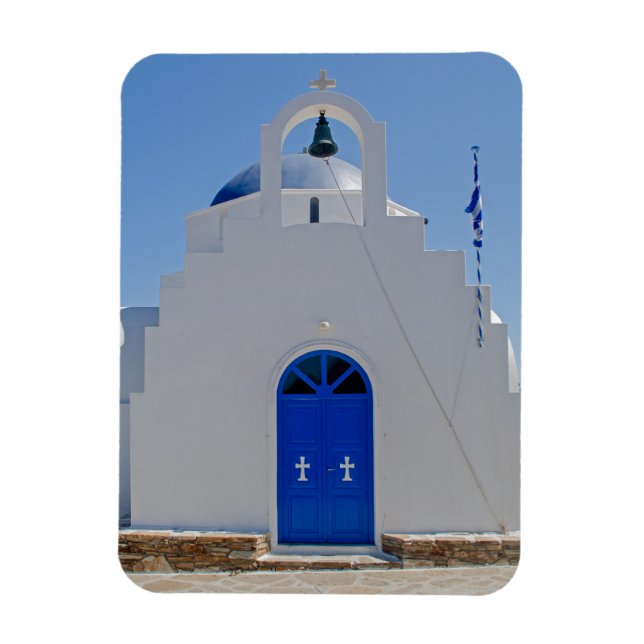 Antiparos Blå och Vita Kapell Magnet (Vertikal)