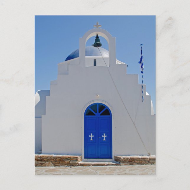 Antiparos Blå och Vita Kapell Vykort (Framsida)
