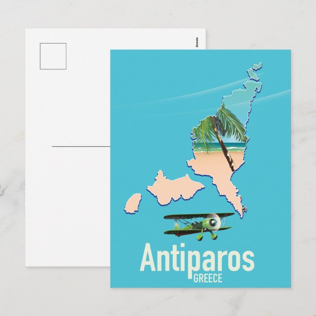 Antiparos Grekland resekarta Helg Vykort (Fram/baksida)