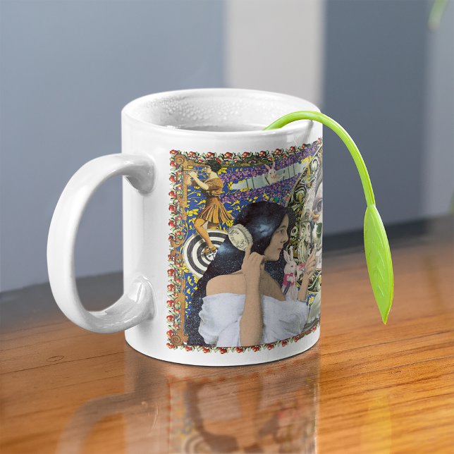 Antiquarian Imaginarium Collage Mugg (Mug with tea on table)