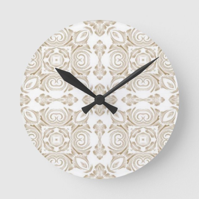 Antiqubeige blommigt rund klocka (Framsida)