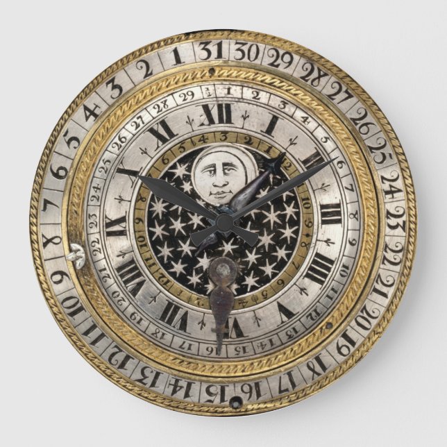 Antique 1650 Calendar Watch Print Stor Klocka (Framsida)