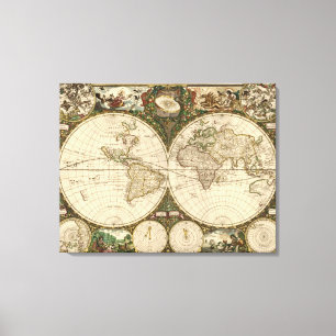 Antique 1660 World Map av Frederick de Wit Canvastryck