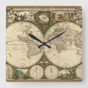 Antique 1660 World Map av Frederick de Wit Fyrkantig Klocka