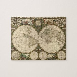 Antique 1660 World Map av Frederick de Wit Pussel