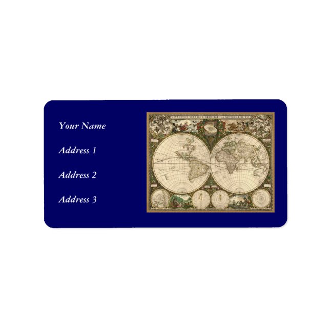 Antique 1660 World Map by Frederick de Wit Adressetikett (Framsidan)