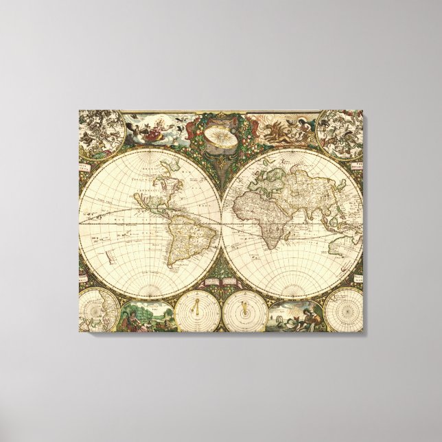 Antique 1660 World Map by Frederick de Wit Canvastryck (Framsida)